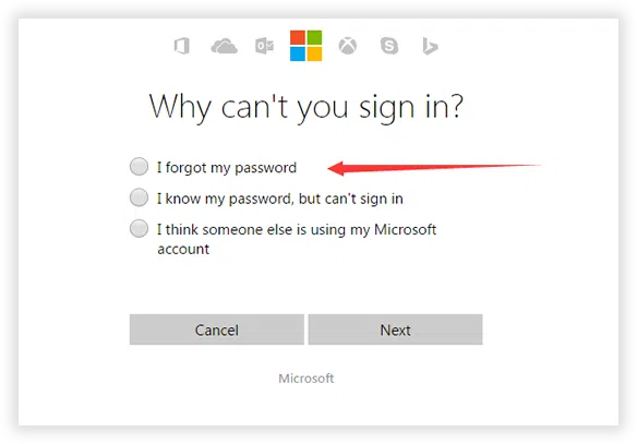 reset password via Microsoft