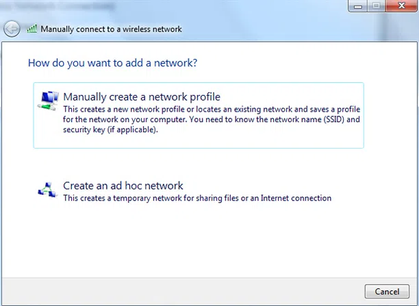 Manually Create a Network Profile