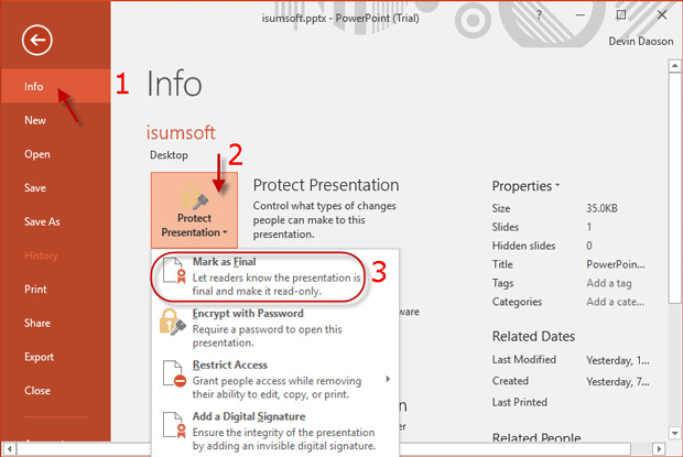  Protect Presentation tab