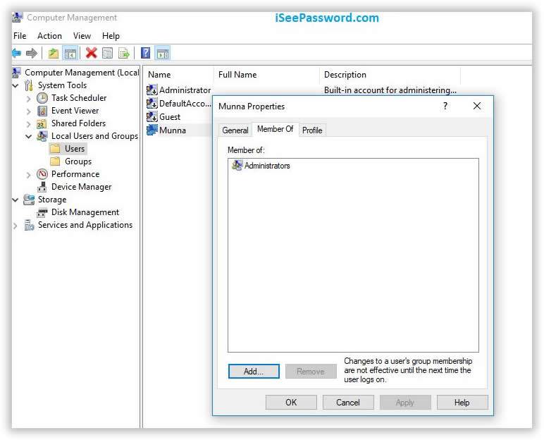 create admin account password on windows 10