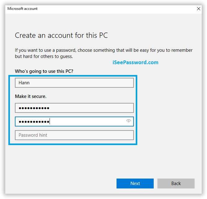 create account on windows 10