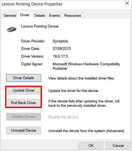 1.Roll back or Update Touchpad Drivers