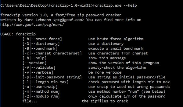 remove zip password with Fcrackzip 