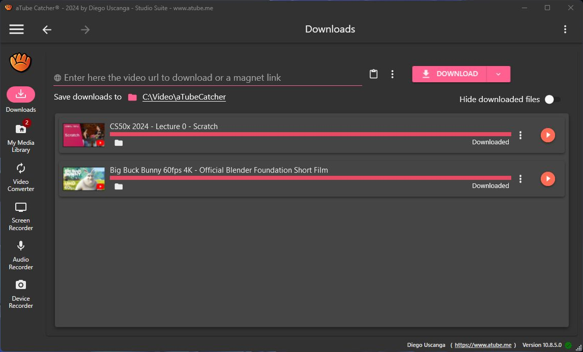 aTube Catcher downloads interface