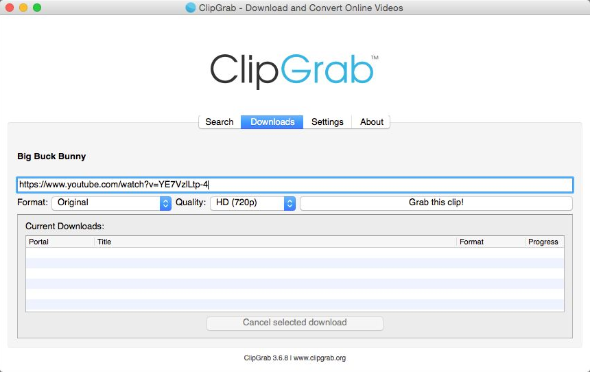 ClipGrab YouTube downloader interface