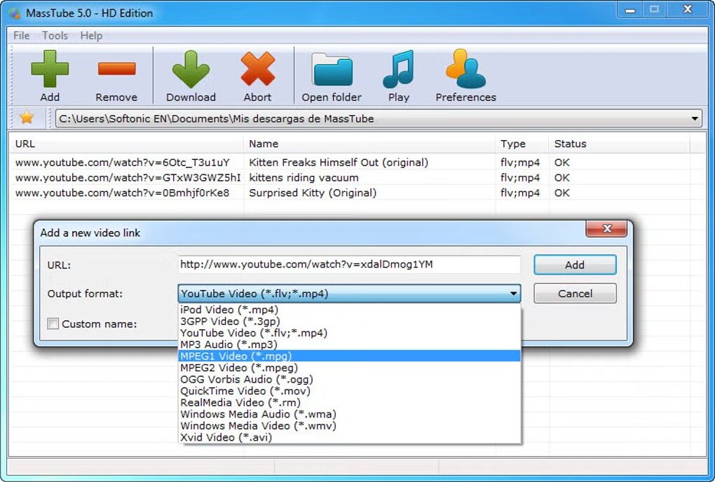 MassTube YouTube downloader interface