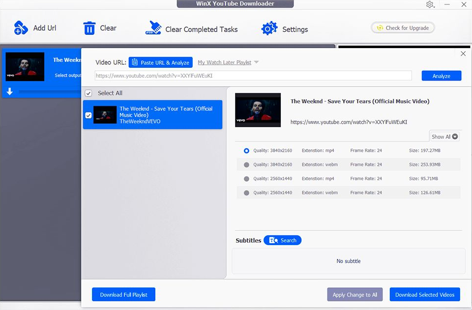 WinX YouTube Downloader interface
