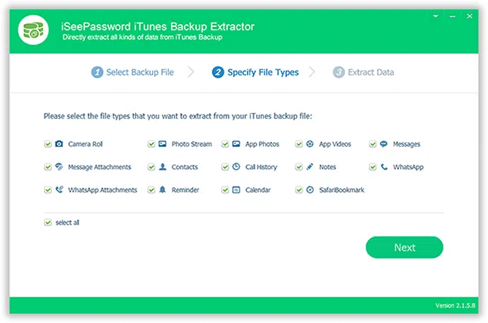 select which file type you want to recover