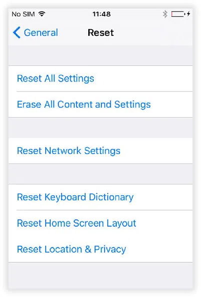 reset iphone