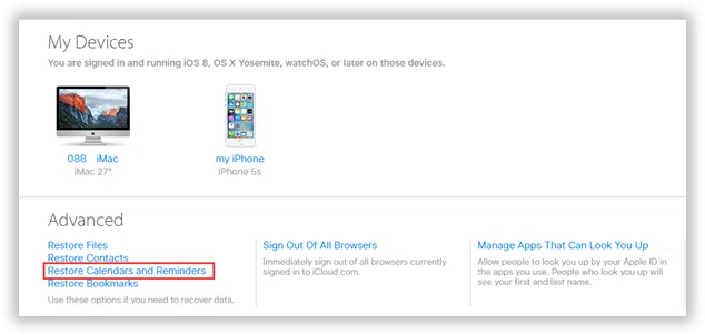 Restore Calendars and Reminders