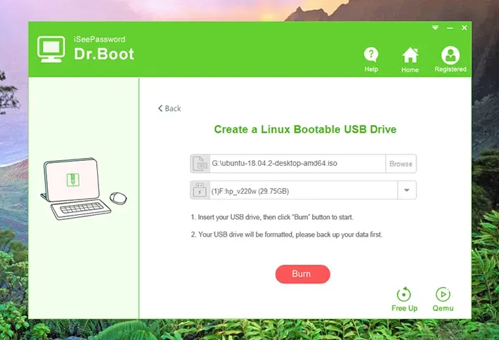 burn linux to USB with Dr.Boot 