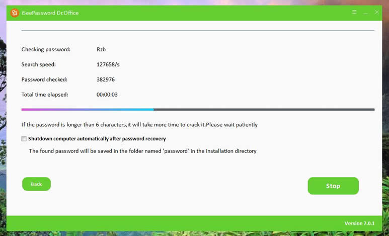 start to recover Office password