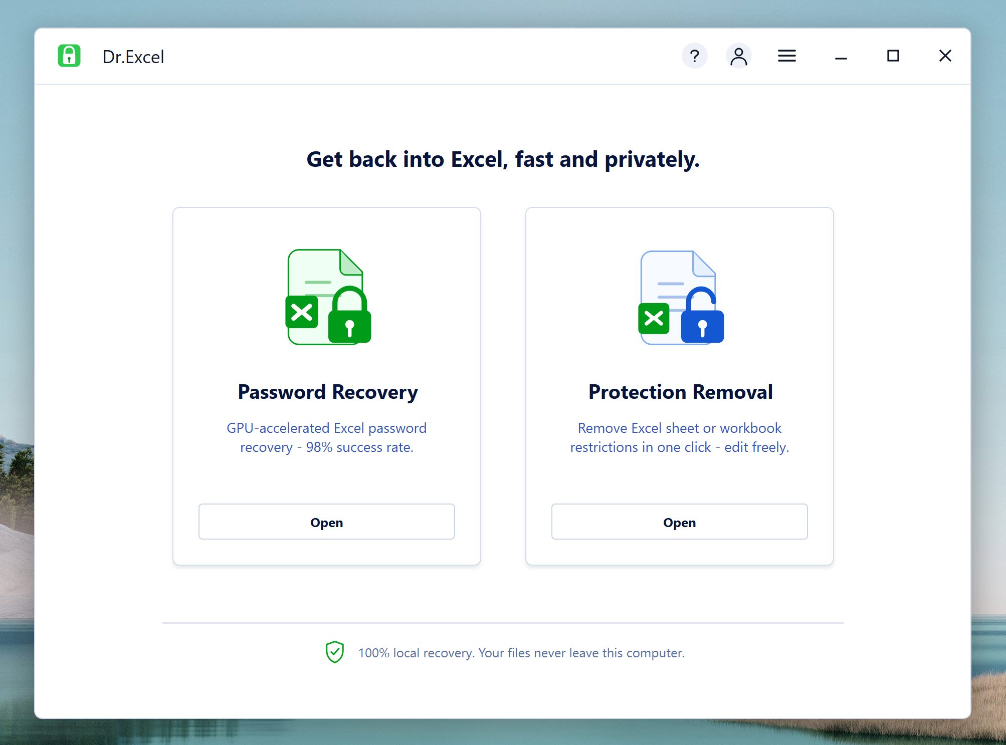 startup of excel password recovery