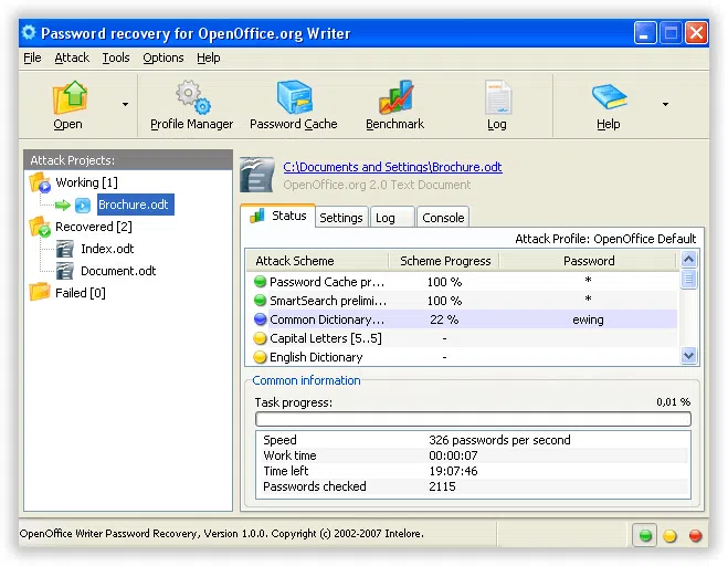 password recovery for openoffice
