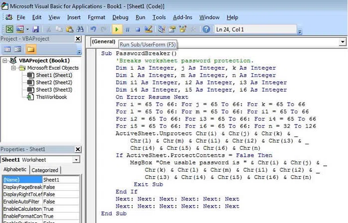 Unprotect Excel worksheet password