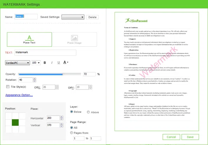 watermark settings