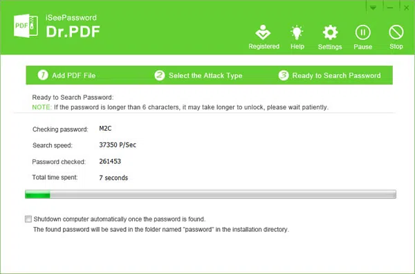 Start to recover lost pdf password