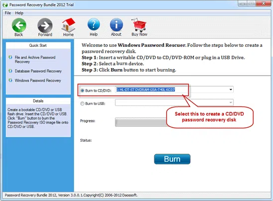 start to recover Office password