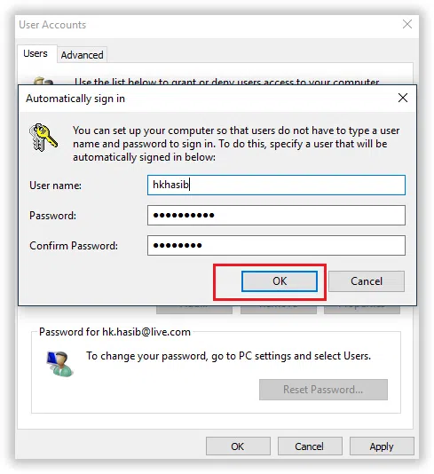 Users must enter a user name and password to use this computer.