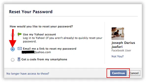start to reset your facebook password
