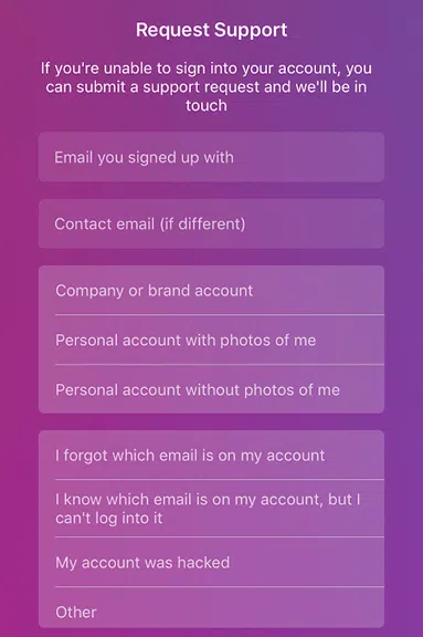 instagram request support