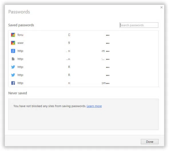 Manage saved passwords