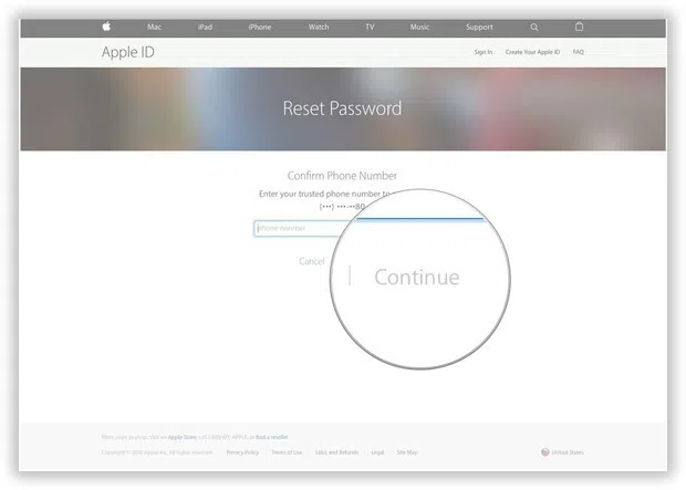 click to reset icloud password