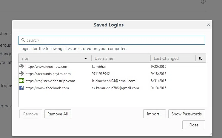 remove saved logins