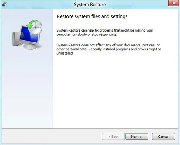 USING THE SYSTEM RESTORE