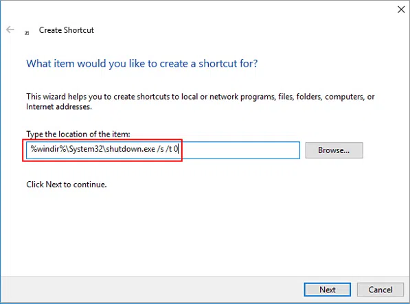 create shortcut