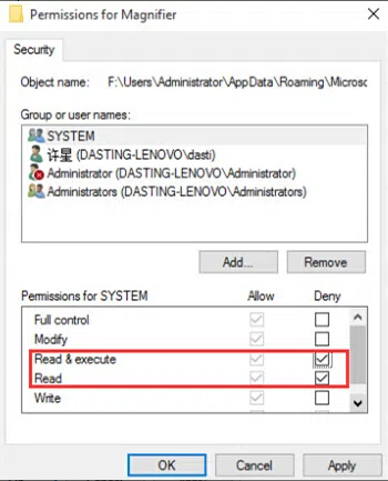 Permissions for magnifier