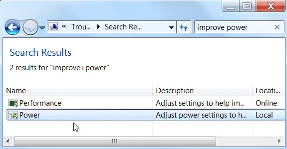 Start Power Troubleshooter