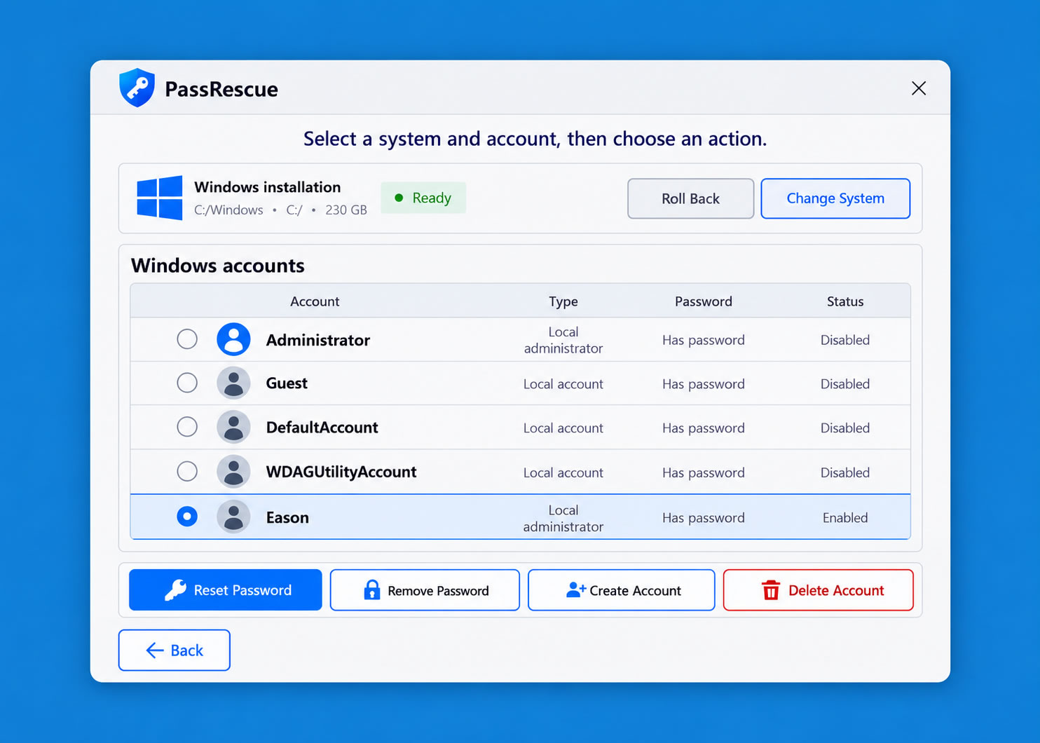 PassRescue Remove Password interface
