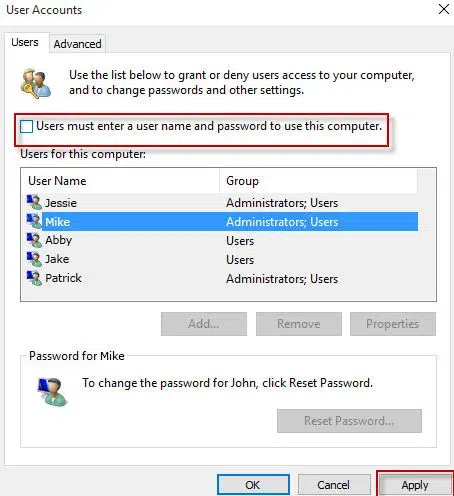 Users must enter a username and password to use this computer