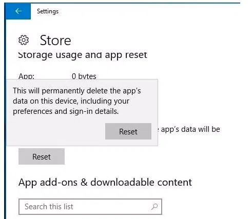 Reset Windows 10 Store 