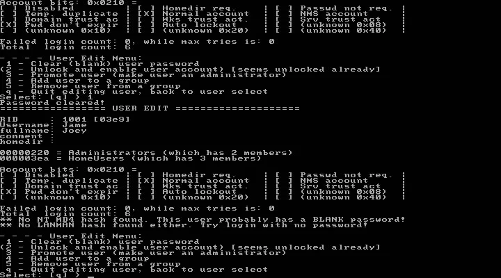 reset windows 10 password using Offline NT Password & Registry Editor 