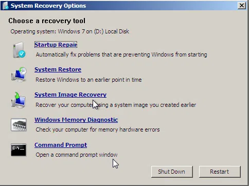 system recovery option