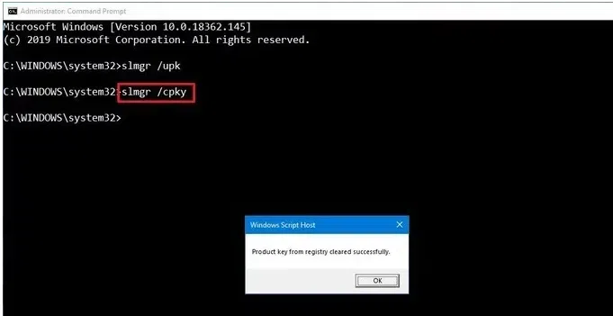 Uninstall product key successfully