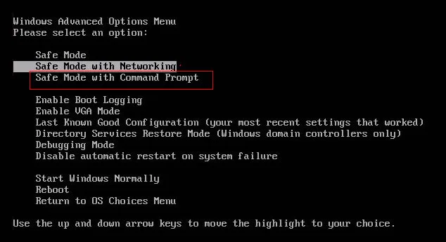 safe mode with command prompt