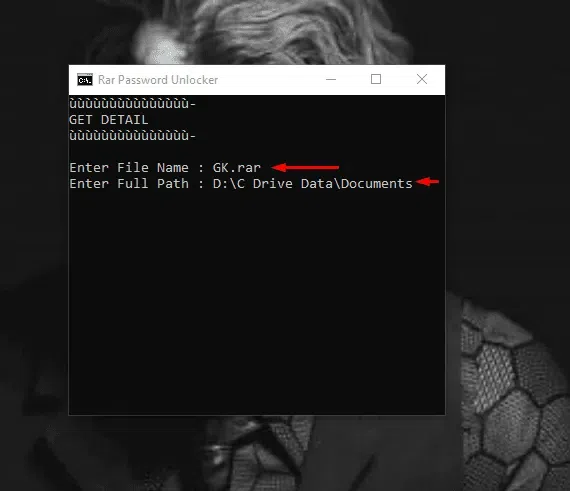 unlock rar file with cmd